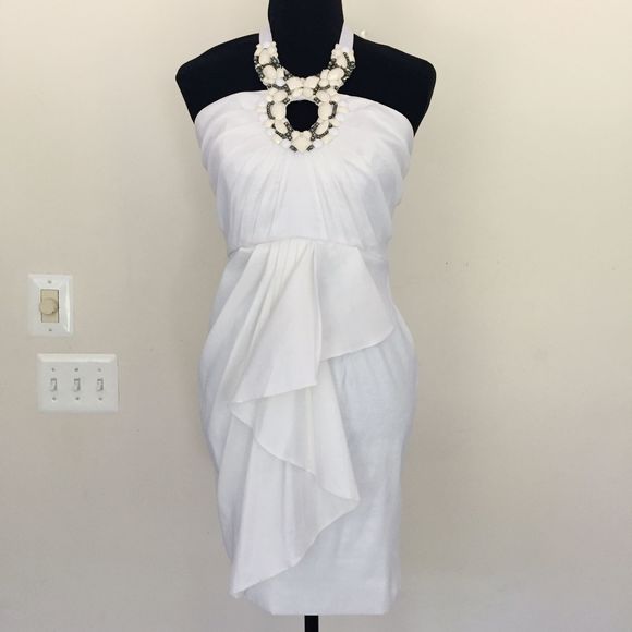 Badgley Mischka Halter Beaded White Cocktail Dress - Picture 1 of 12